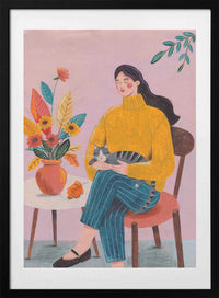 Woman with Cat and Autumn Bouquet, arte de Caroline Bonne Müller con marco