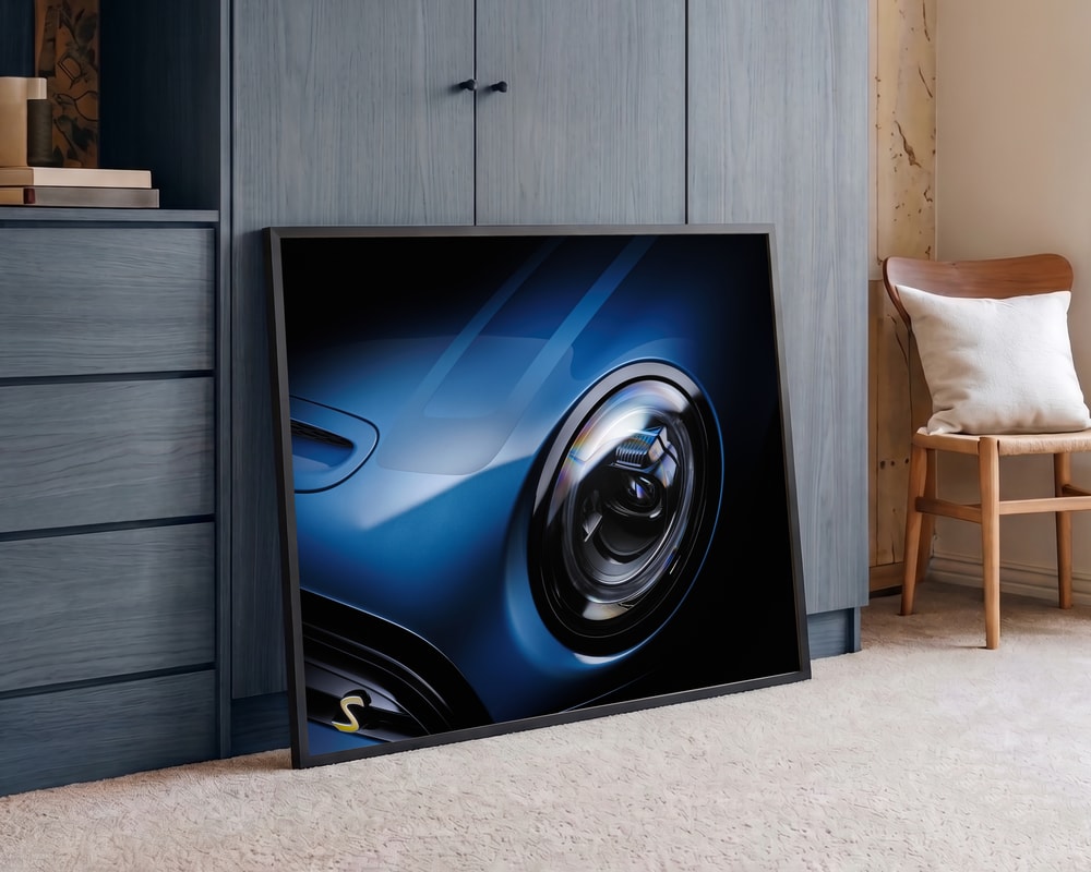 Sleek Blue Car Headlight