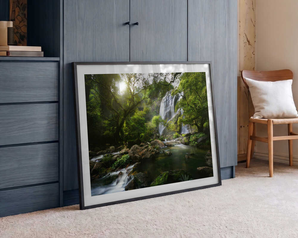 Sunlit Jungle Waterfall