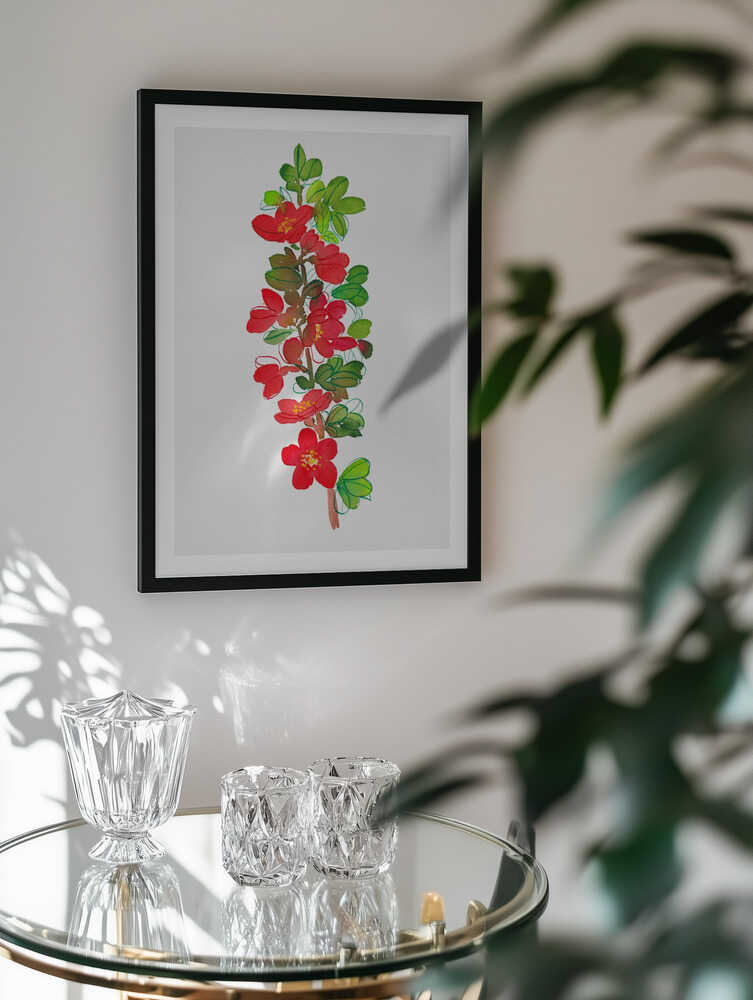 Red Blossoms Green Leaves, arte de Kata Botanical