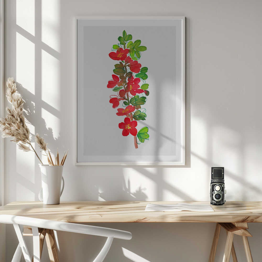 Red Blossoms Green Leaves, arte de Kata Botanical