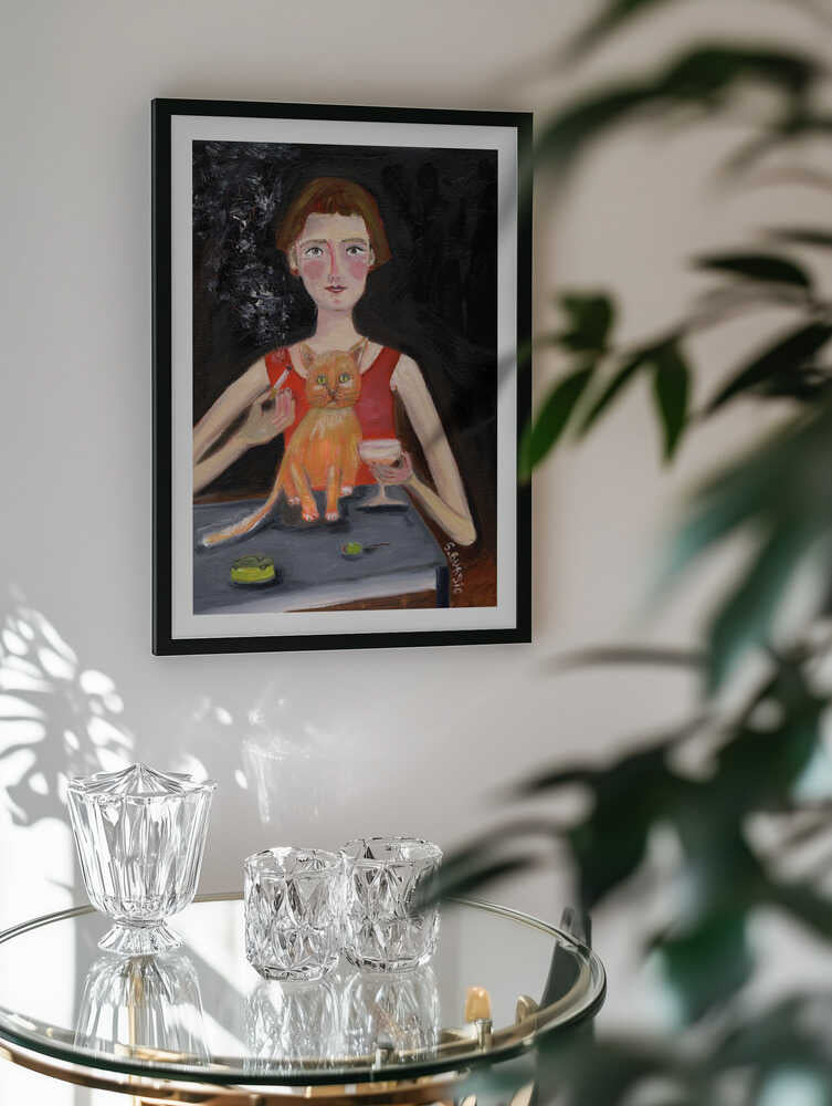Woman Cat Cocktail Night, arte de Sharyn Bursic