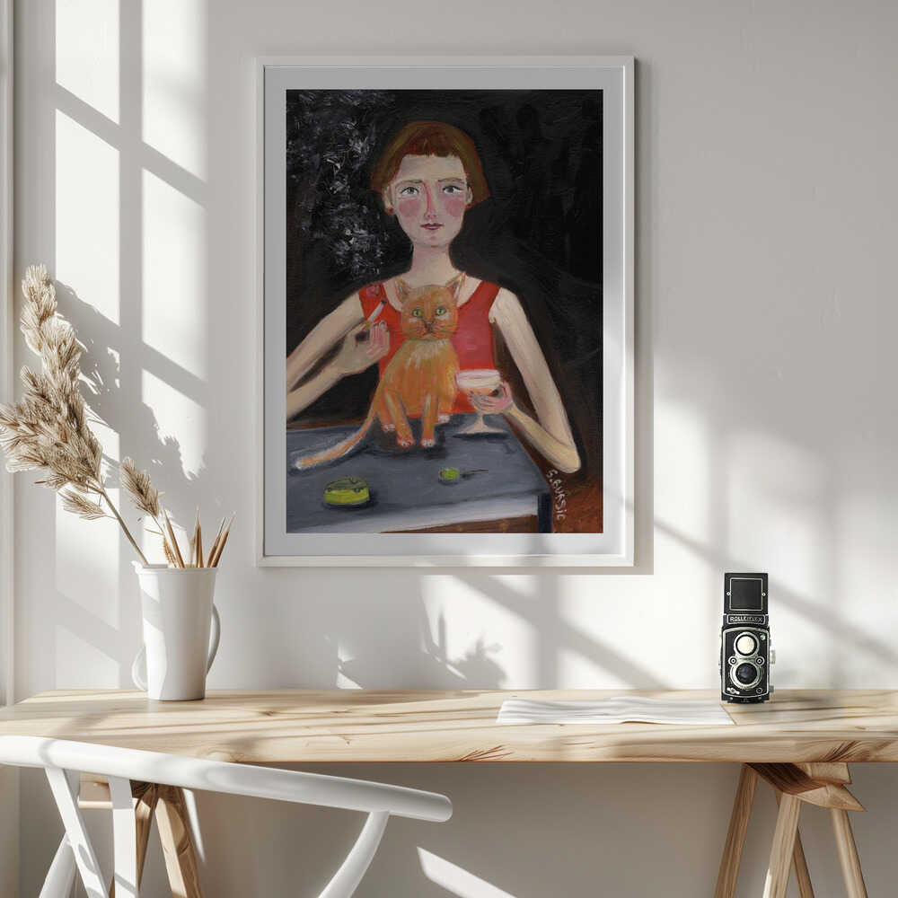 Woman Cat Cocktail Night, arte de Sharyn Bursic