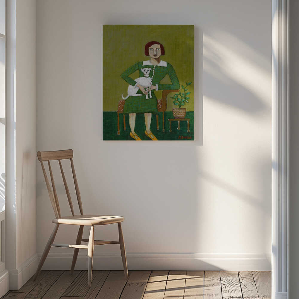 Woman with Her White Dog, arte de Sharyn Bursic