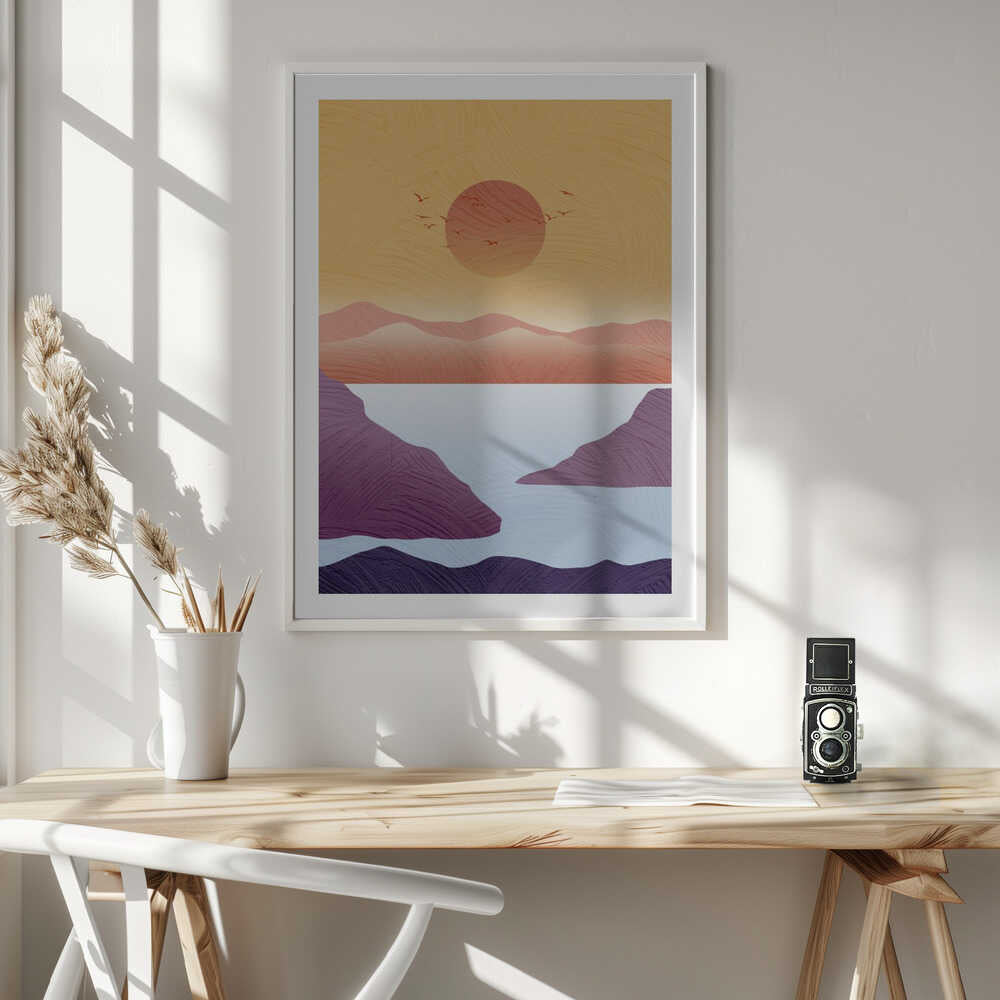 Desert Lake Sunset Birds, arte de Fadil Roze