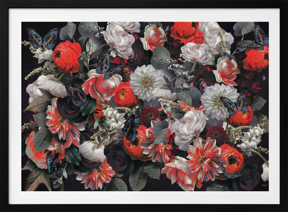 Dark Floral Butterflies, arte de Sue Skellern