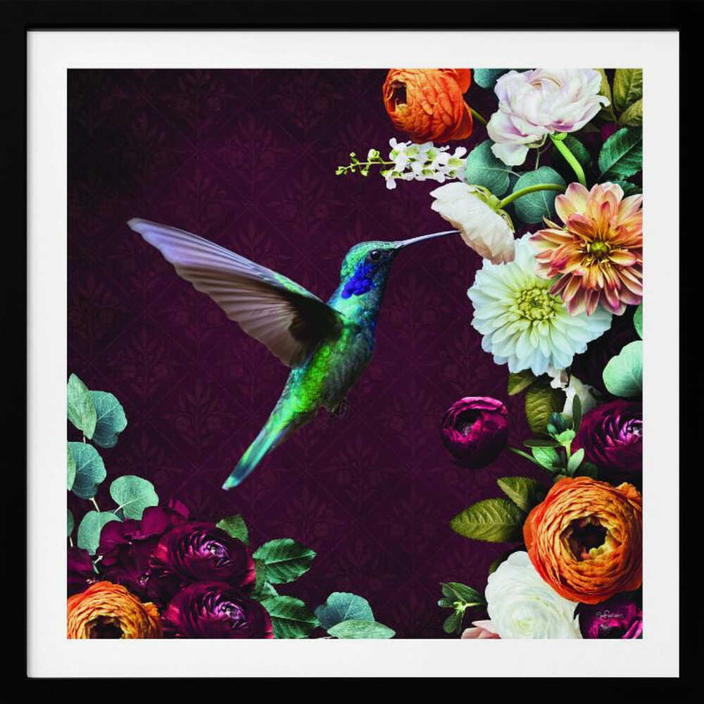 Vibrant Floral Hummingbird, arte de Sue Skellern
