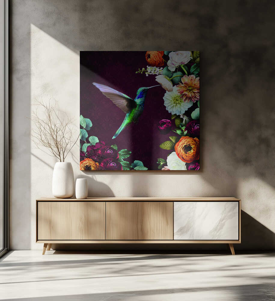 Vibrant Floral Hummingbird, arte de Sue Skellern