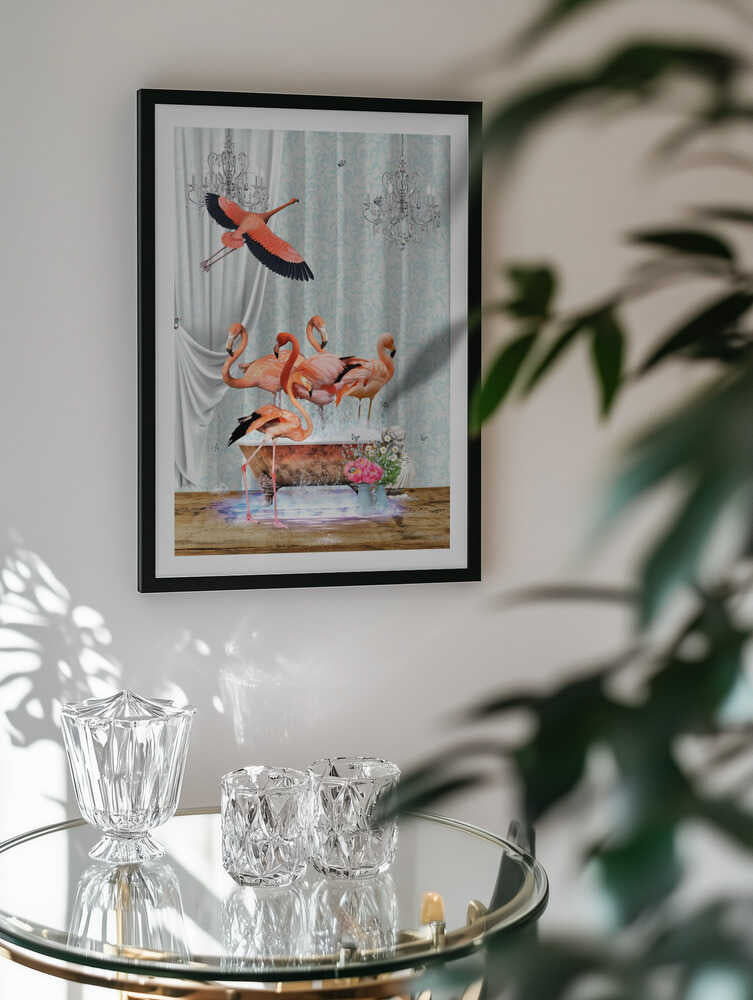 A flurry of Flamingos &amp; Bubbles, arte de Sue Skellern