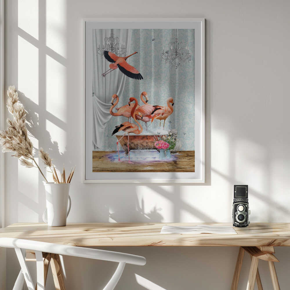 A flurry of Flamingos &amp; Bubbles, arte de Sue Skellern