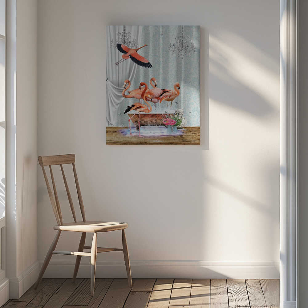 A flurry of Flamingos &amp; Bubbles, arte de Sue Skellern