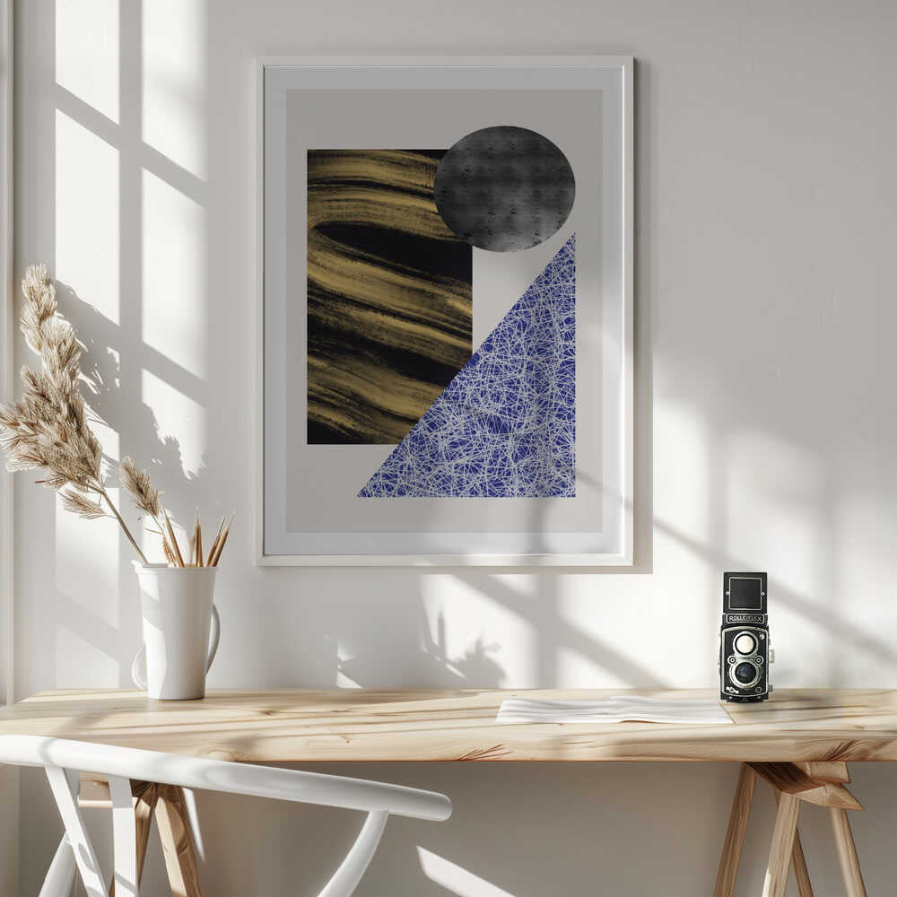 Modern Gold Blue Shapes, arte de Little Dean