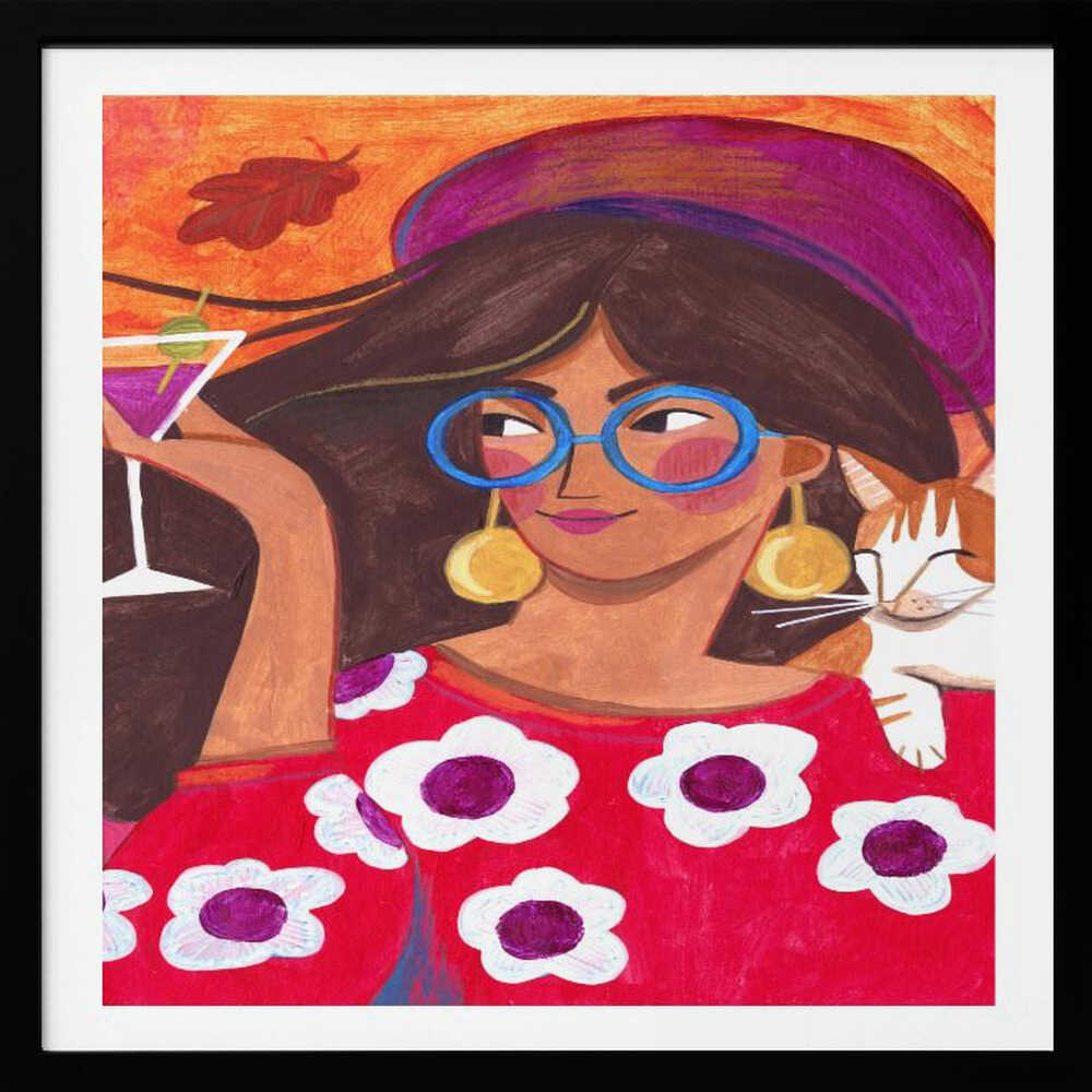 Modern Autumn portrait Woman with Cat, arte de Caroline Bonne Müller