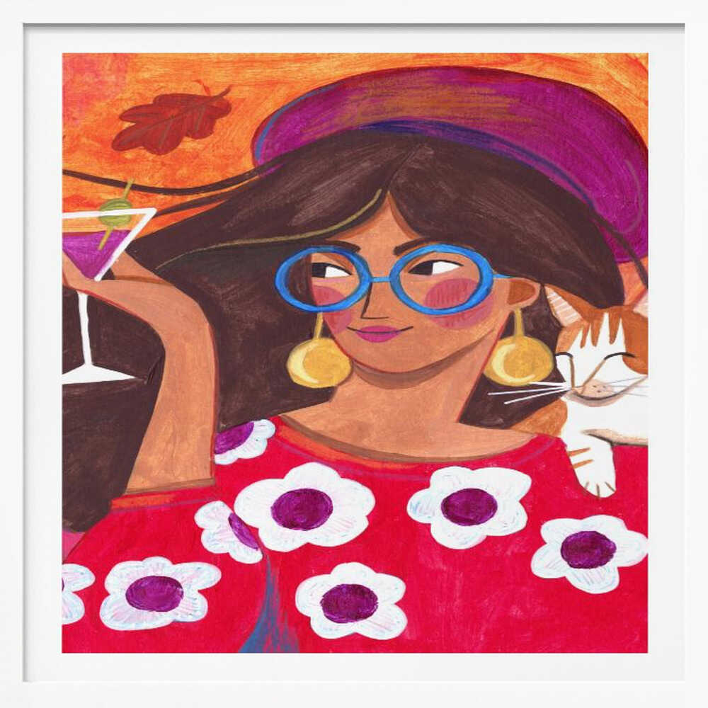 Modern Autumn portrait Woman with Cat, arte de Caroline Bonne Müller