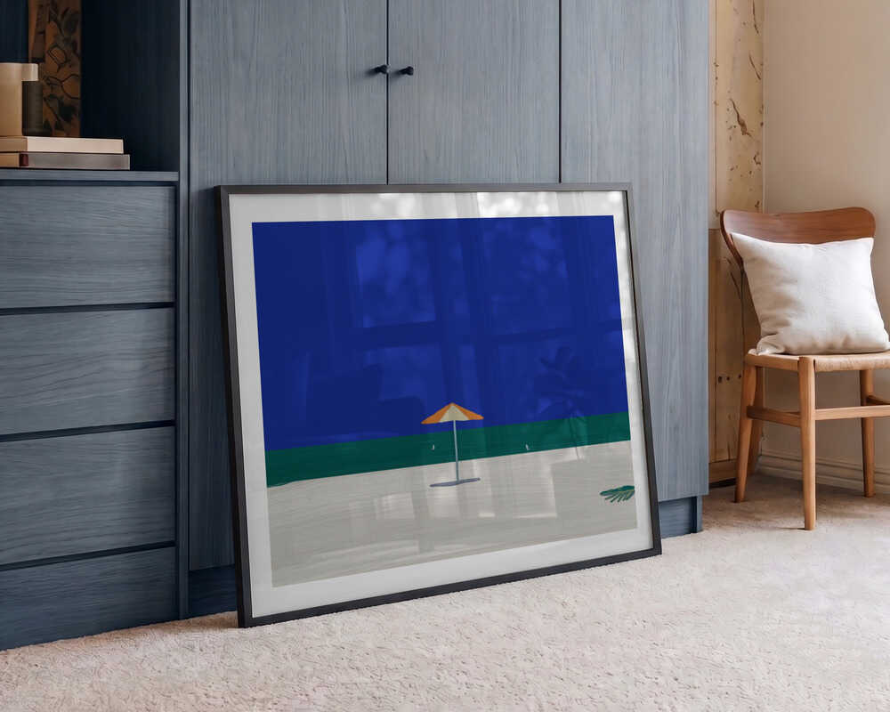 Serene Beach Umbrella, arte de Little Dean