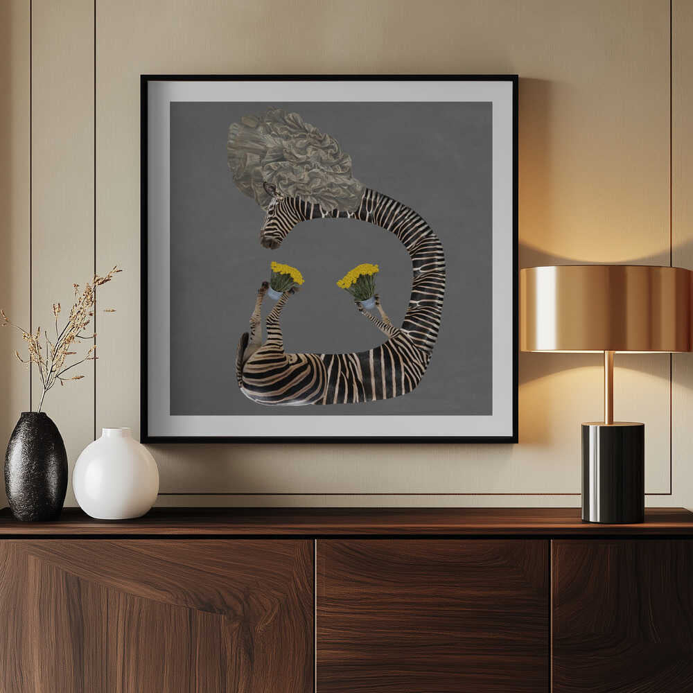 Whimsical Zebra Flowers, arte de Collage Malage