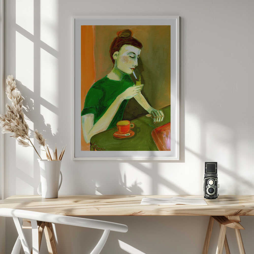Pensive Woman Coffee Break, arte de Sharyn Bursic