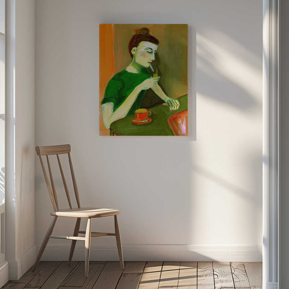 Pensive Woman Coffee Break, arte de Sharyn Bursic