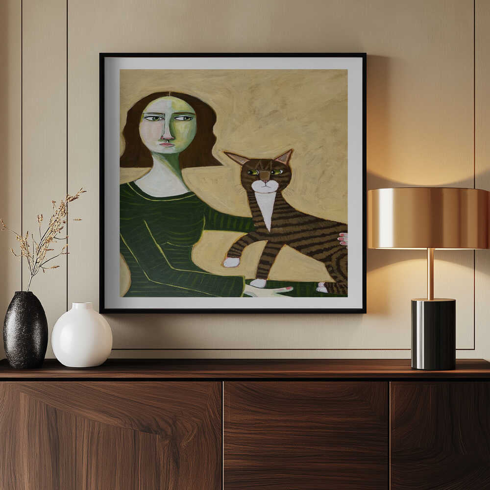 Woman with Tabby Cat, arte de Sharyn Bursic