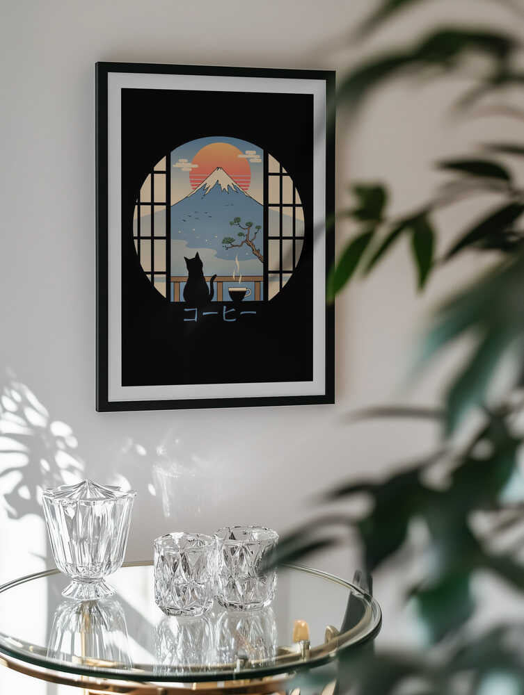 Coffee Cat In Mt. Fuji, arte de Vincent Trinidad