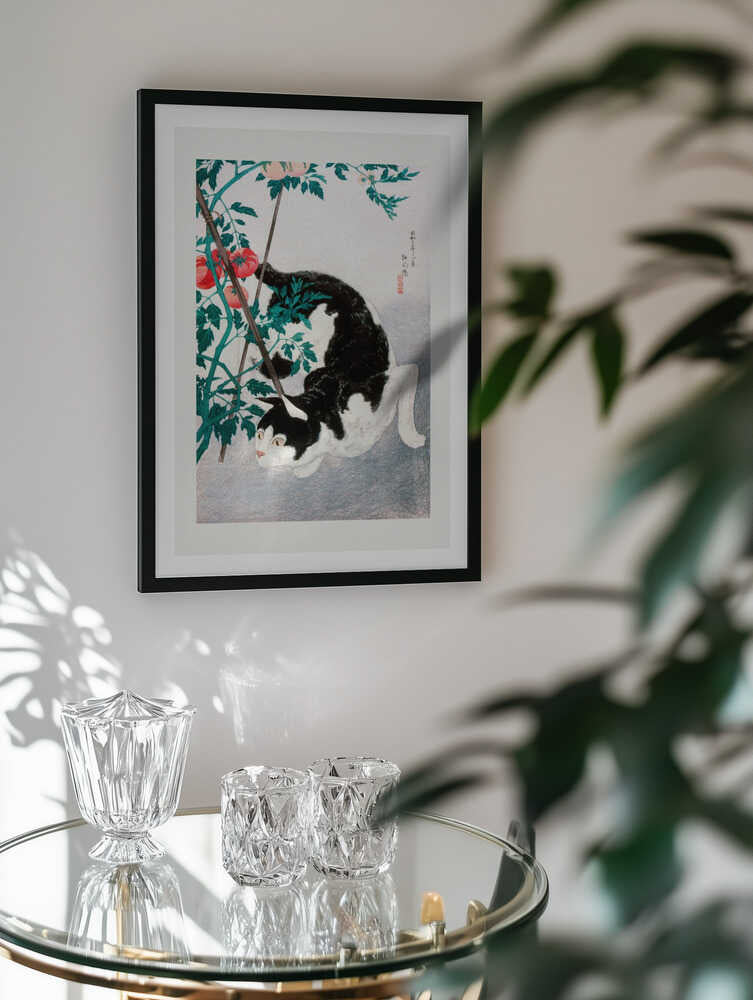 Cat With Tomato Plant (1931), arte de Hiroaki Takahashi