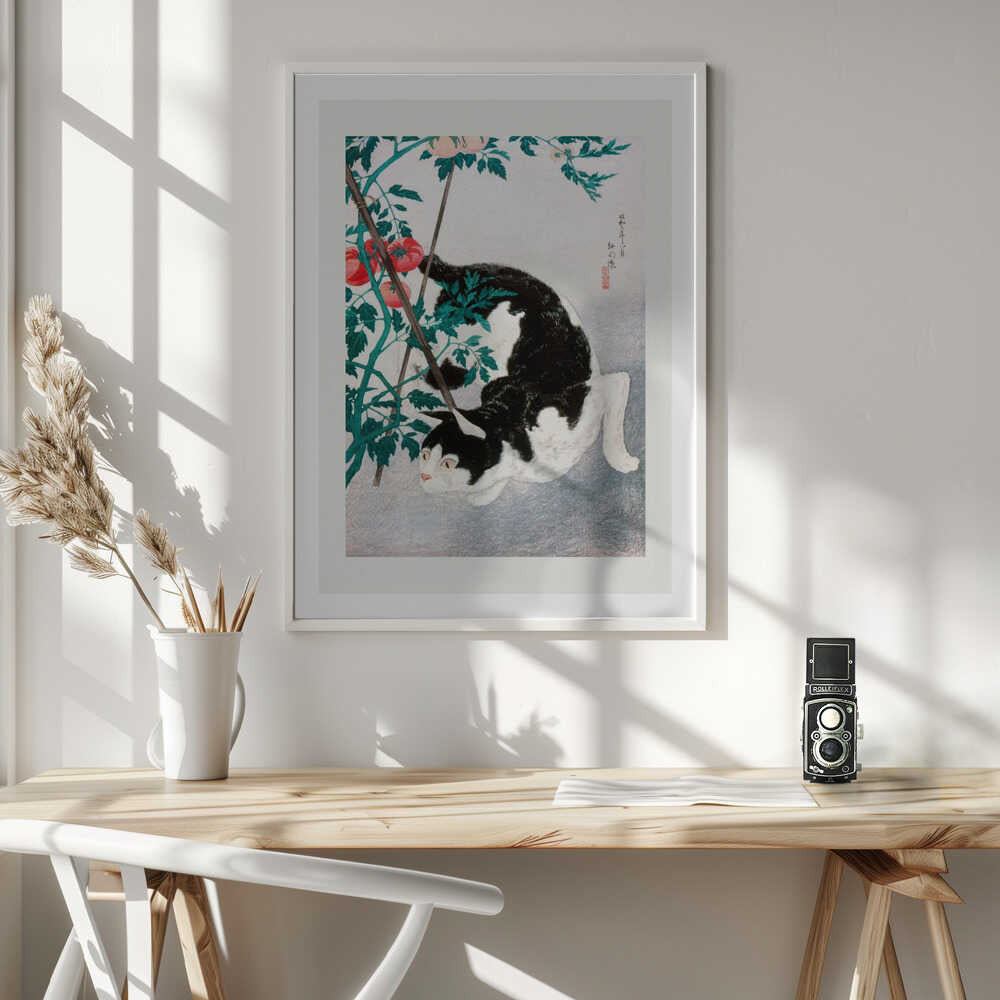 Cat With Tomato Plant (1931), arte de Hiroaki Takahashi