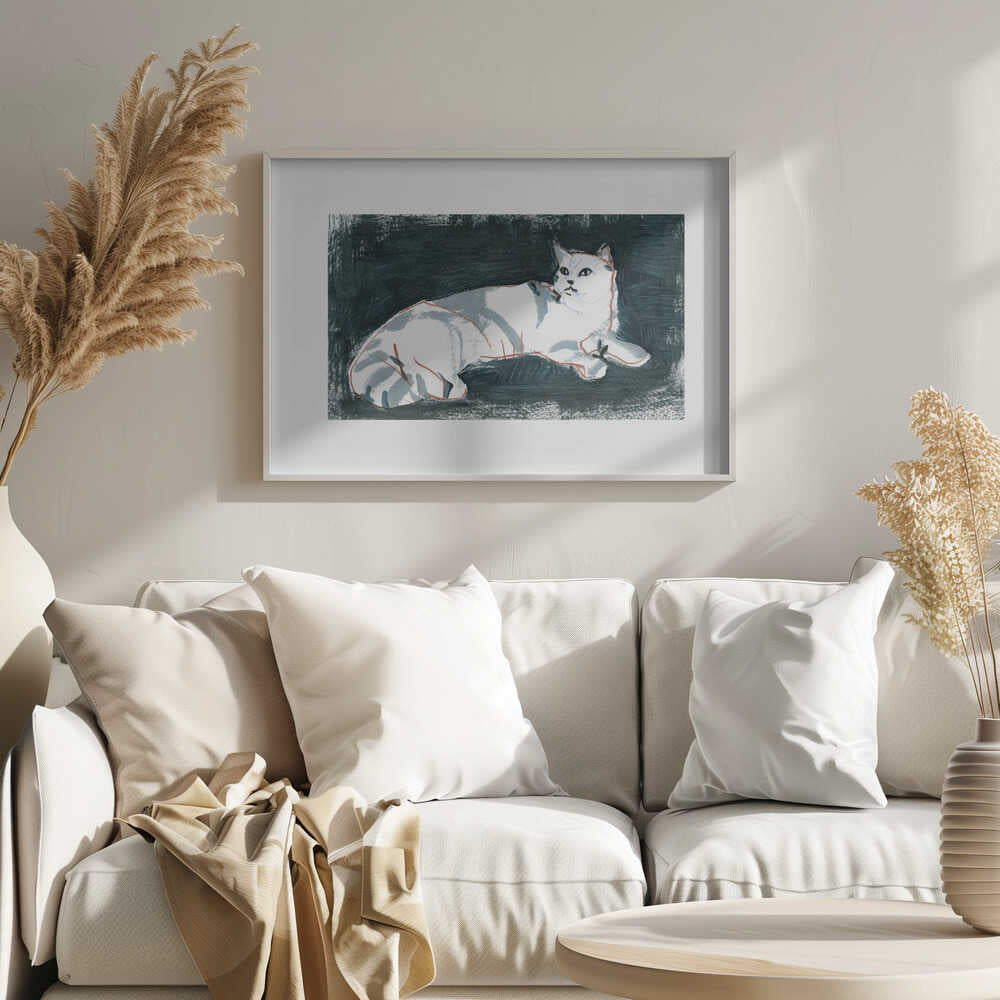 Lying White Cat