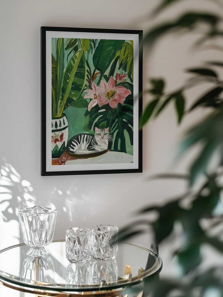 Tropical Cat and Flowers, arte de SHANDU