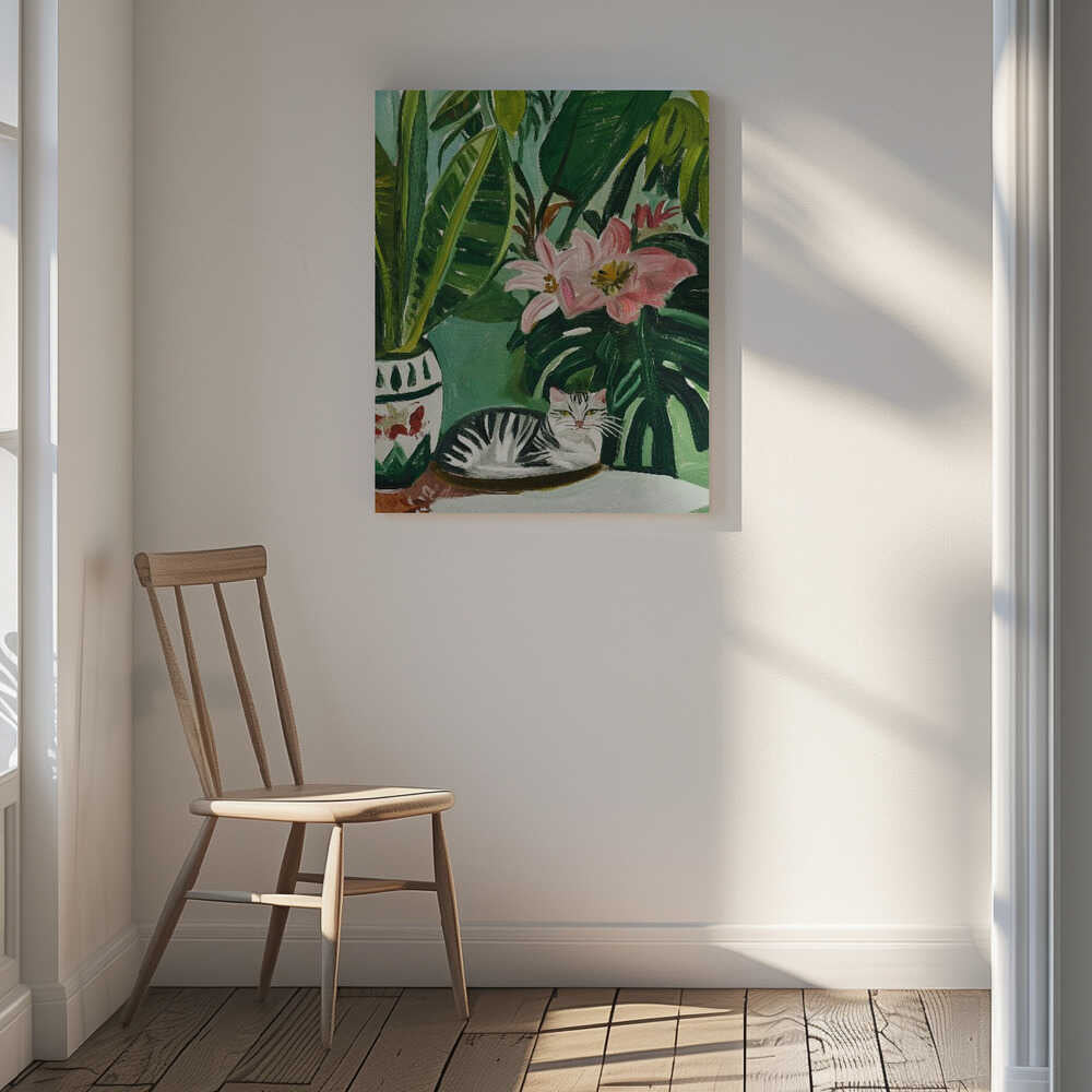Tropical Cat and Flowers, arte de SHANDU