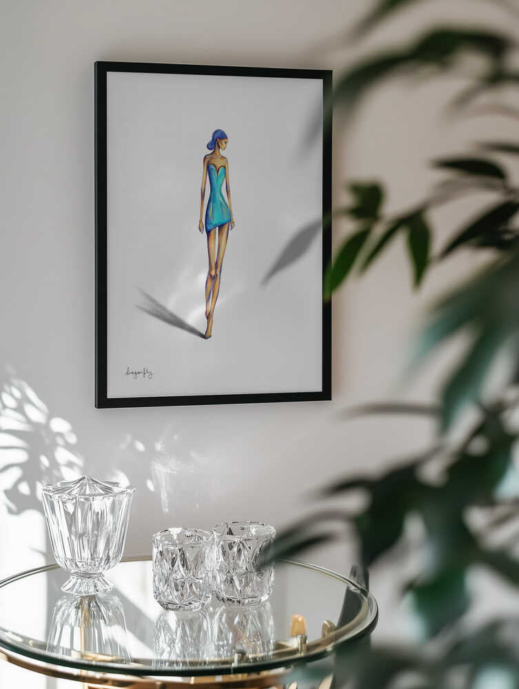 Chic Blue Dress Woman, arte de dragonfly