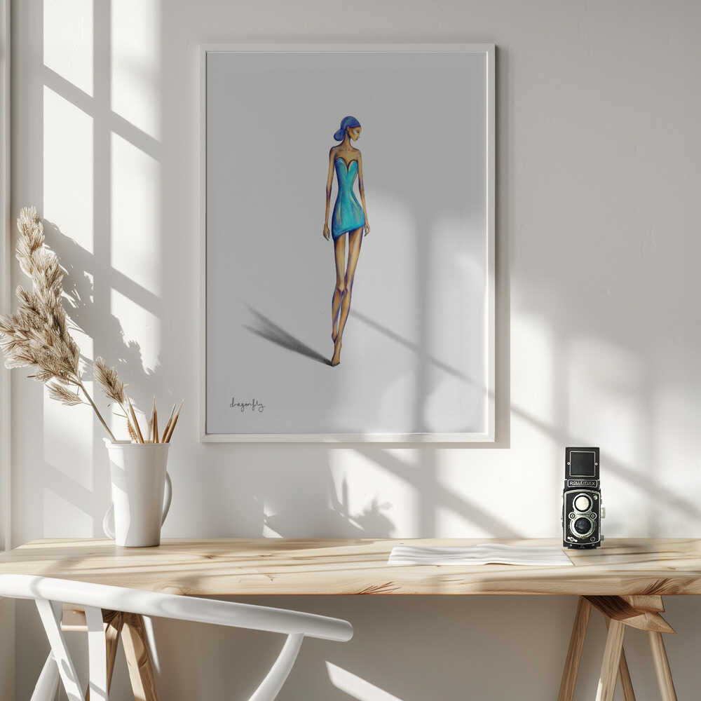 Chic Blue Dress Woman, arte de dragonfly