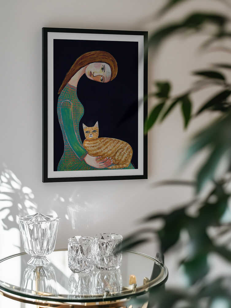 Serene Woman and Cat, arte de Sharyn Bursic