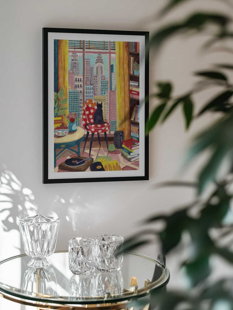 Cat in front of window in New York bright colours, arte de Caroline Bonne Müller