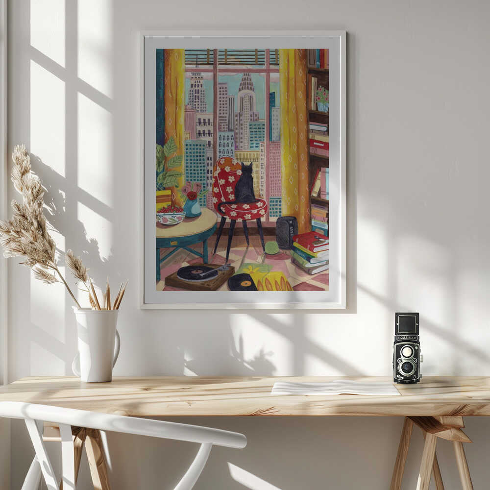 Cat in front of window in New York bright colours, arte de Caroline Bonne Müller