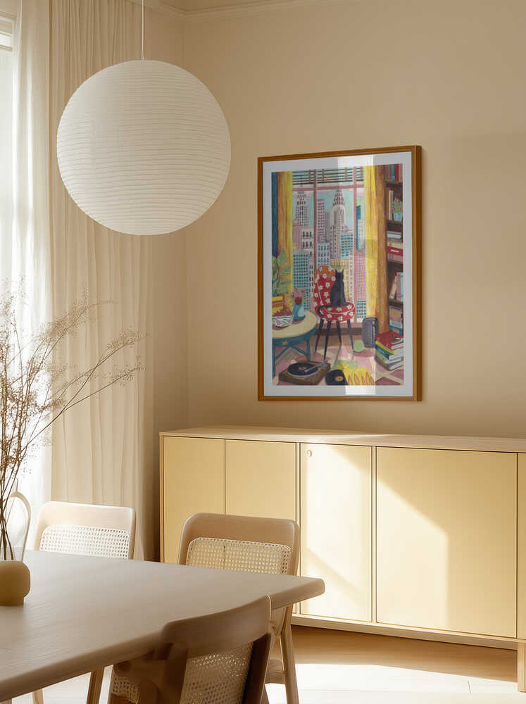 Cat in front of window in New York bright colours, arte de Caroline Bonne Müller