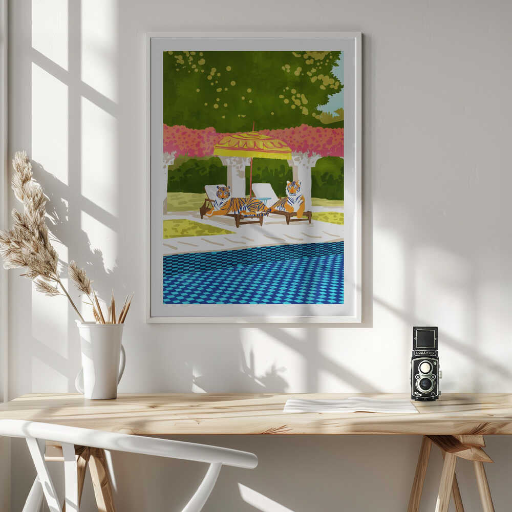 Luxurious Poolside Tigers, arte de Uma Gokhale