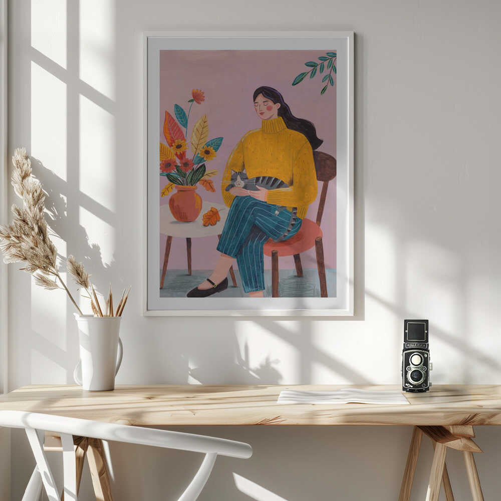 Woman with Cat and Autumn Bouquet, arte de Caroline Bonne Müller