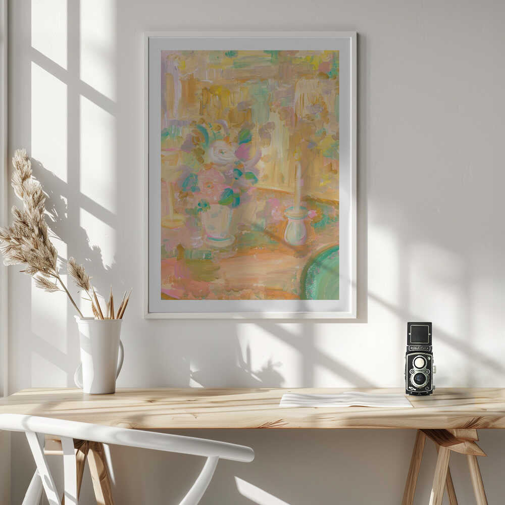 Impressionist Painting of Flowers and Candle, arte de Katharina Puritscher