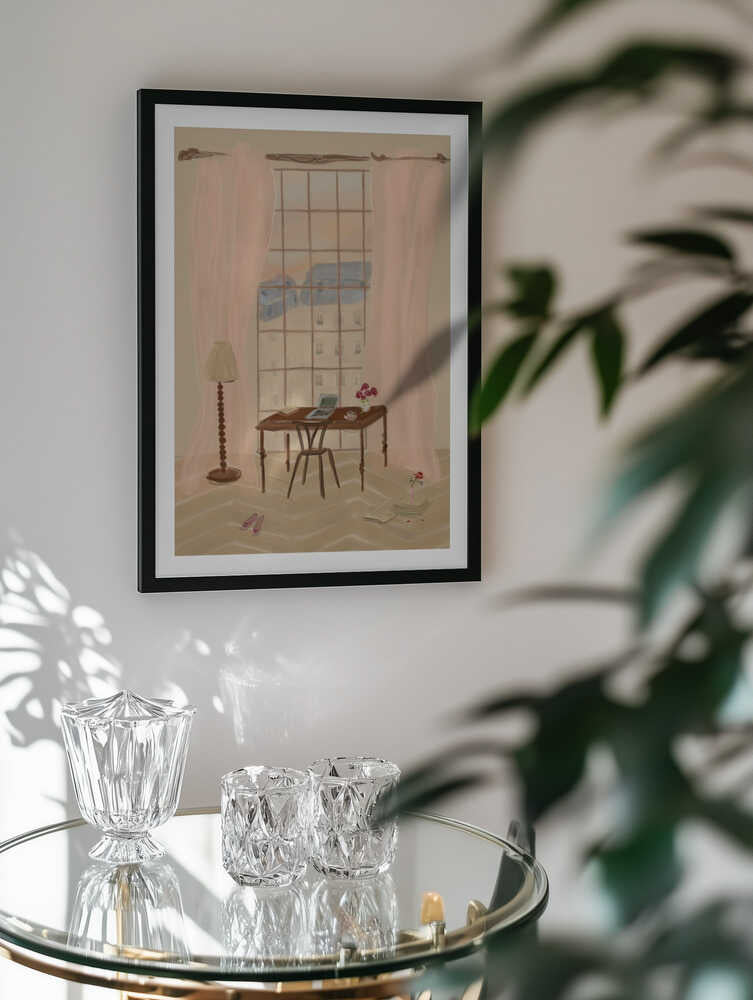 Paris Window View Illustration with Rustic Desk, arte de Katharina Puritscher