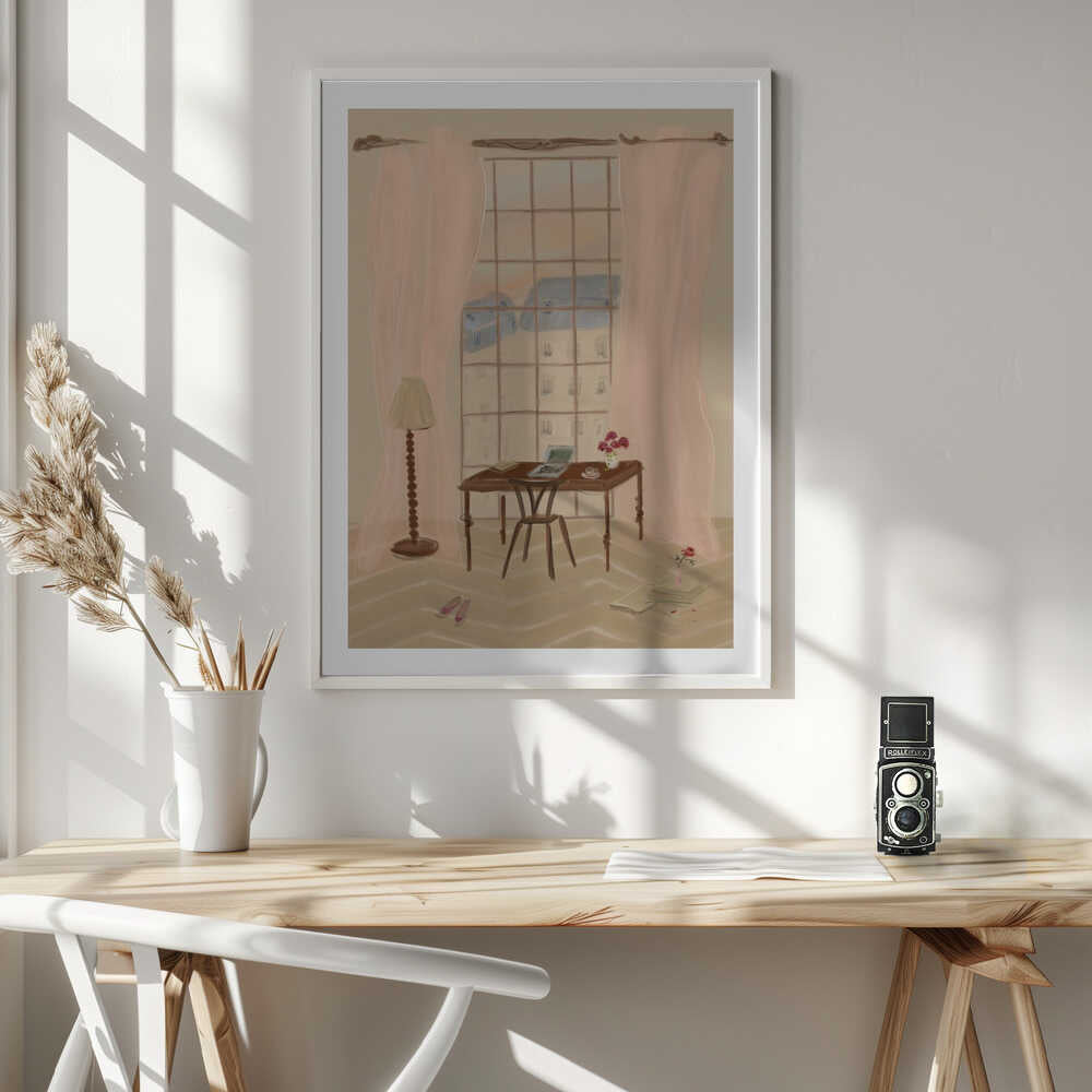 Paris Window View Illustration with Rustic Desk, arte de Katharina Puritscher