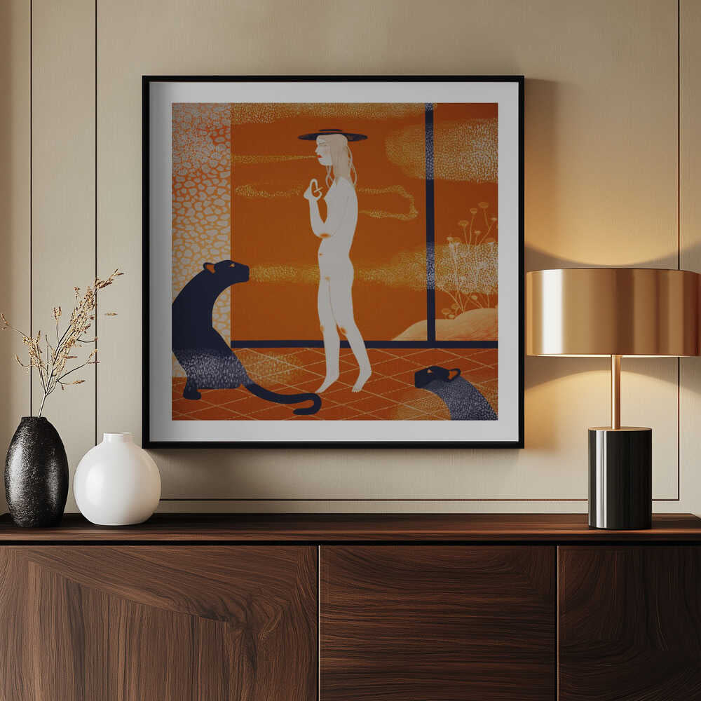 Mysterious Woman and Panthers, arte de Luca di Napoli