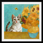 Curious Cat and Sunflowers, arte de Marja van den Hurk