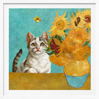 Curious Cat and Sunflowers, arte de Marja van den Hurk