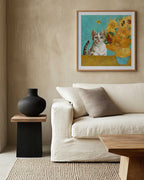Curious Cat and Sunflowers, arte de Marja van den Hurk