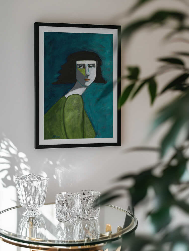 Pensive Green Portrait, arte de Sharyn Bursic
