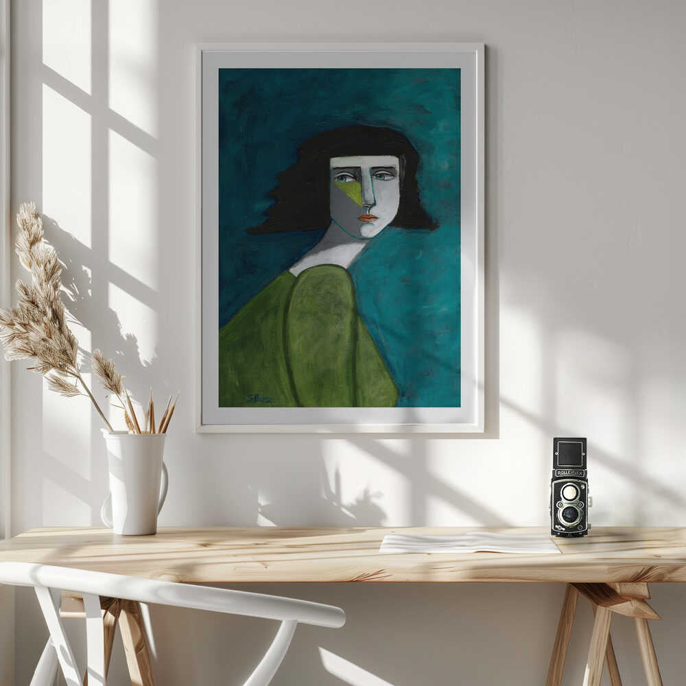 Pensive Green Portrait, arte de Sharyn Bursic