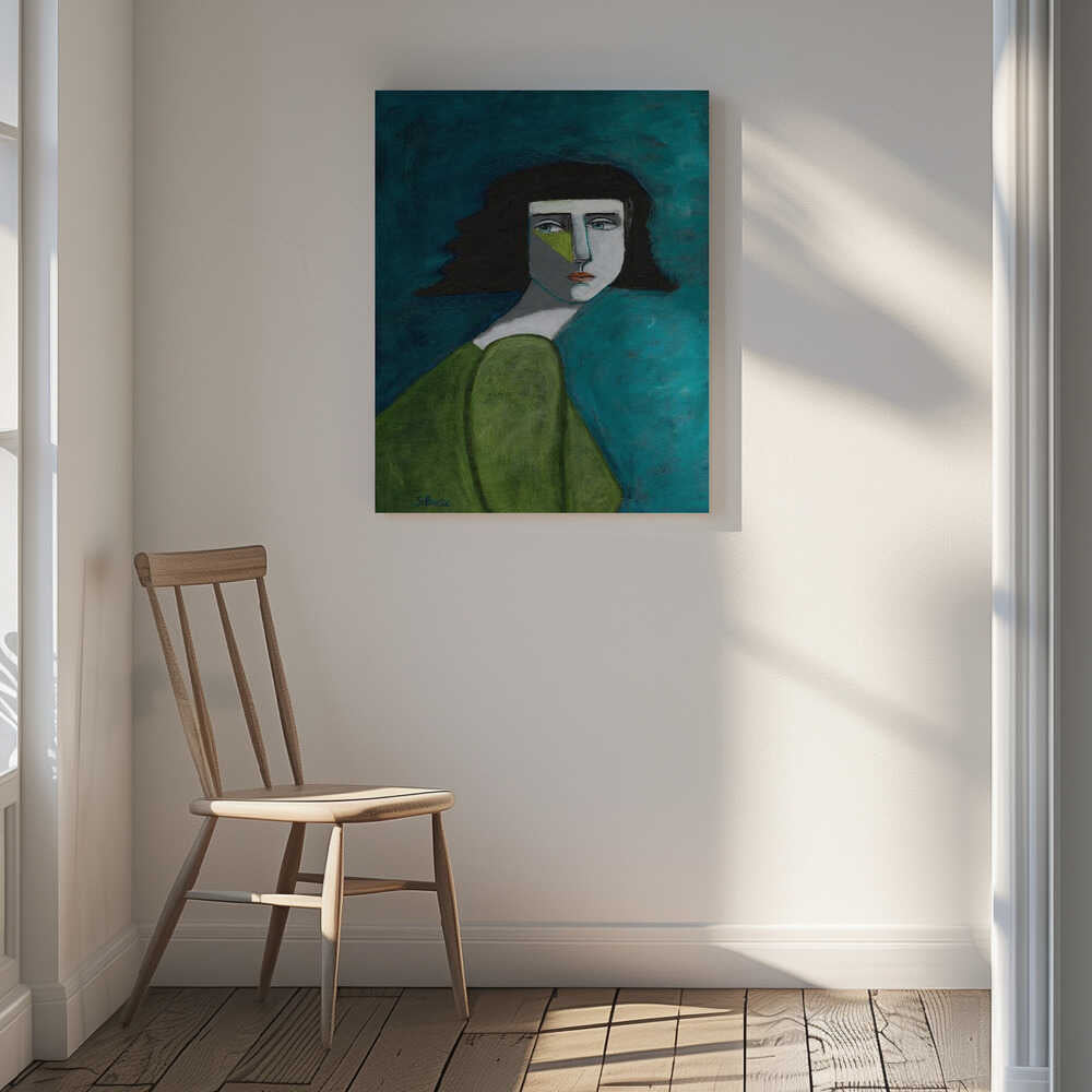 Pensive Green Portrait, arte de Sharyn Bursic