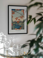 Maple Trees At Mama, Tekona Shrine and Tdugi Bridge, arte de Utagawa Hiroshige