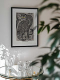 Talismanic Tiger (20th Century) Vintage Japanese Painting With Boarder, arte de Vintage Japanese