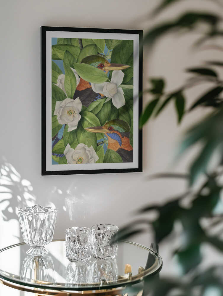 Tropical Kingfishers Magnolias, arte de Marja van den Hurk